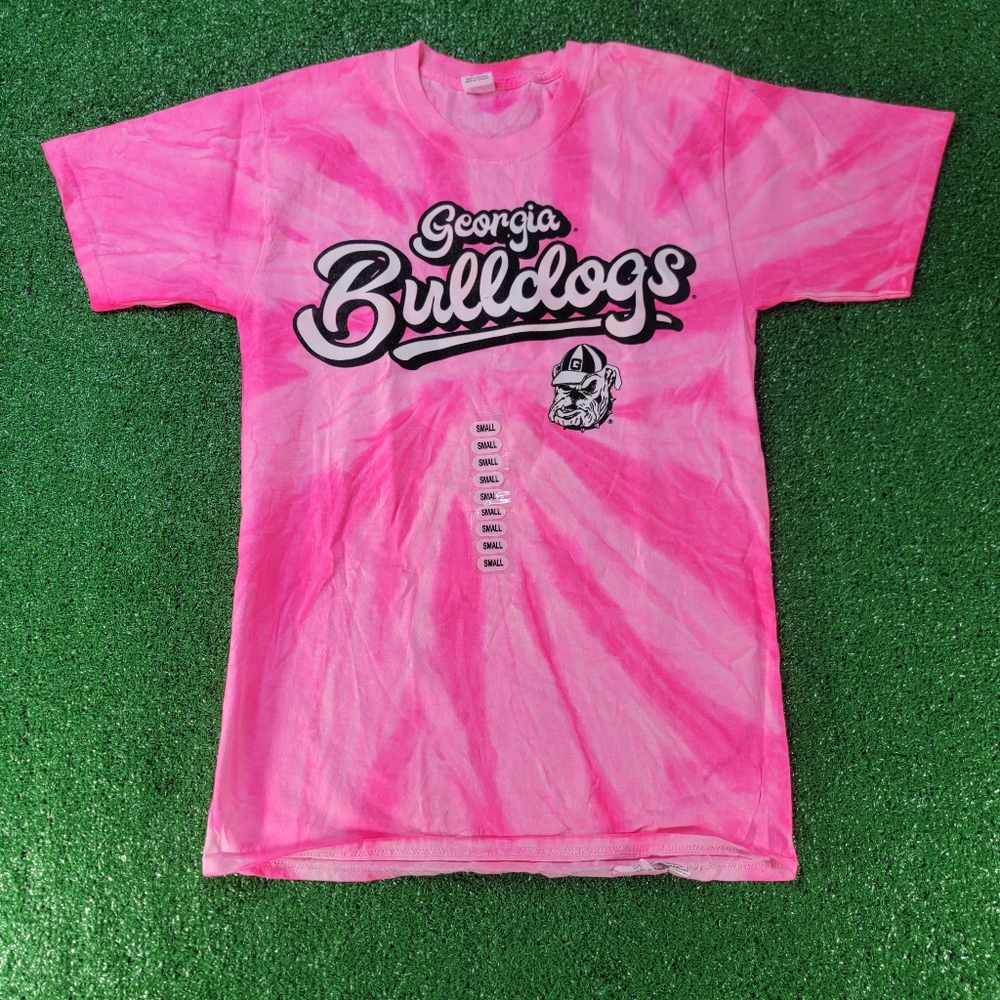 Georgia Bulldogs Women's Pink Tie-Dye T Shirt Size Small Hanes Tag UGA Fan New